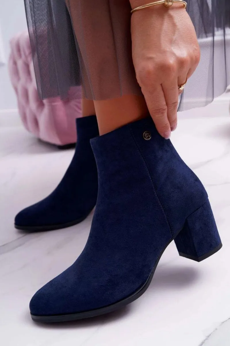 Clearance Botki Damskie Na Obcasie Sergio Leone Granatowe BT520 Damskie Botki Na Słupku|Botki Zimowe Damskie