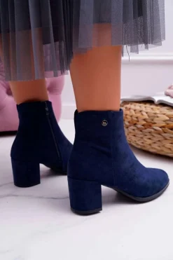Clearance Botki Damskie Na Obcasie Sergio Leone Granatowe BT520 Damskie Botki Na Słupku|Botki Zimowe Damskie