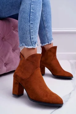 Botki Na Słupku|Botki Zimowe Damskie>Buty Sergio Leone Botki Damskie Na Obcasie Sergio Leone Camel BT525