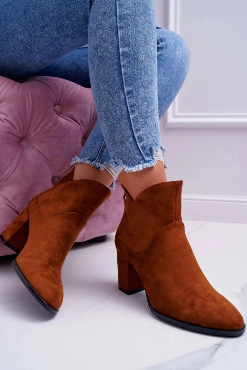 Botki Na Słupku|Botki Zimowe Damskie>Buty Sergio Leone Botki Damskie Na Obcasie Sergio Leone Camel BT525