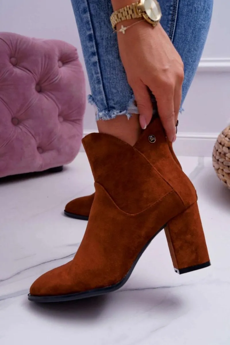 Botki Na Słupku|Botki Zimowe Damskie>Buty Sergio Leone Botki Damskie Na Obcasie Sergio Leone Camel BT525