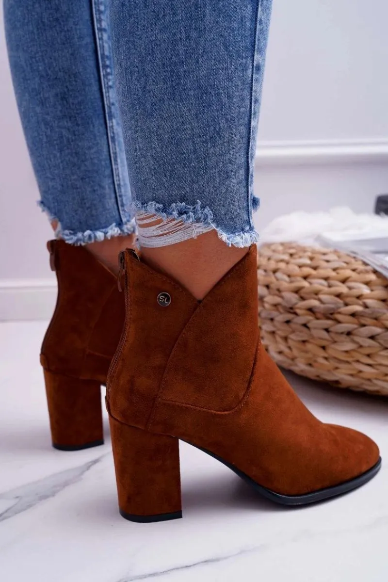 Botki Na Słupku|Botki Zimowe Damskie>Buty Sergio Leone Botki Damskie Na Obcasie Sergio Leone Camel BT525