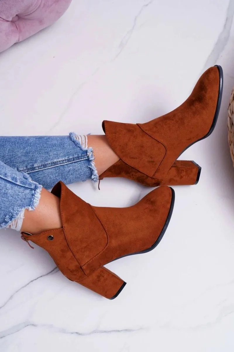 Botki Na Słupku|Botki Zimowe Damskie>Buty Sergio Leone Botki Damskie Na Obcasie Sergio Leone Camel BT525