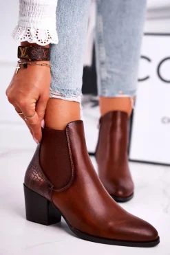 Discount Botki Damskie Na Obcasie Sergio Leone Brązowe BT613 Damskie Botki Na Słupku|Czarne Botki