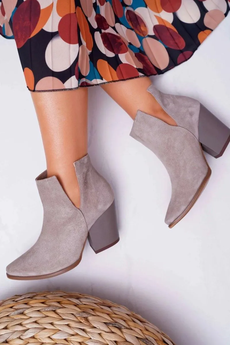 Botki Wiosenne|Botki Na Słupku>Boto Botki Damskie Na Obcasie Wiosenne Skóra Zamsz Cappuccino Nicole 2430
