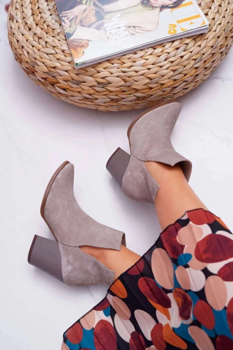 Botki Wiosenne|Botki Na Słupku>Boto Botki Damskie Na Obcasie Wiosenne Skóra Zamsz Cappuccino Nicole 2430