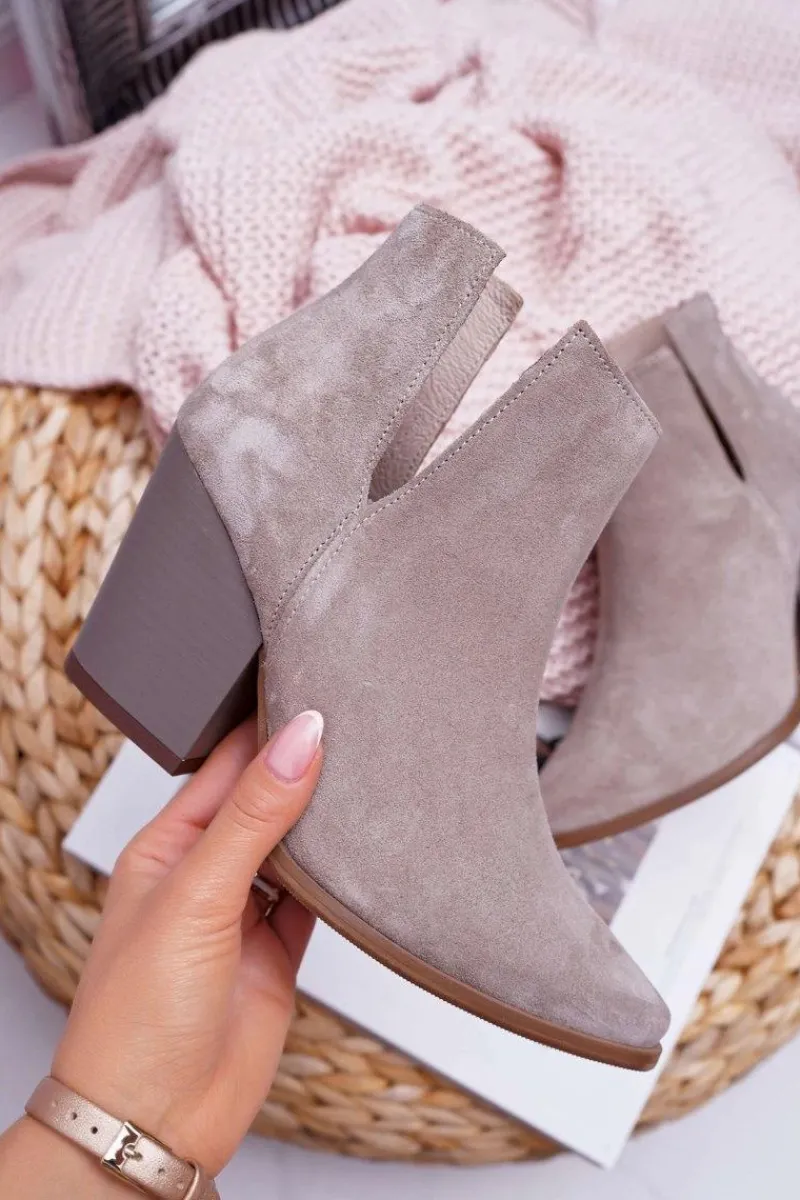 Botki Wiosenne|Botki Na Słupku>Boto Botki Damskie Na Obcasie Wiosenne Skóra Zamsz Cappuccino Nicole 2430