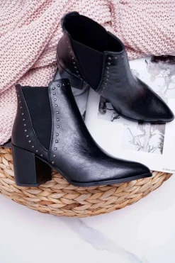 Online Botki Damskie Na Obcasie Z Gumkami Czarne Trini Damskie Botki Na Słupku|Botki Zimowe Damskie