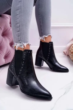 Online Botki Damskie Na Obcasie Z Gumkami Czarne Trini Damskie Botki Na Słupku|Botki Zimowe Damskie