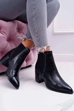 Online Botki Damskie Na Obcasie Z Gumkami Czarne Trini Damskie Botki Na Słupku|Botki Zimowe Damskie