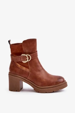 Discount Boto Botki Damskie Na Obcasie Słupku Ocieplane Na Zamek Camel Inabelle