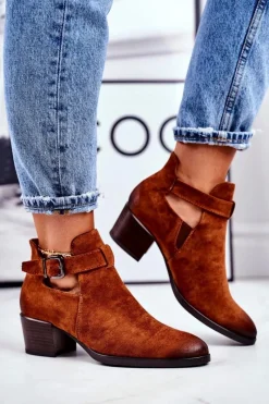 Online Buty damskie Vinceza Botki Damskie Na Obcasie Z Wycięciami Camel Sicily