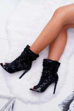 Botki Na Obcasie|Czarne Botki>Boto Botki Damskie Na Obcasie Eleganckie z Cekinami Czarne Harley
