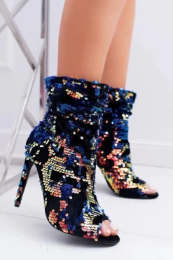 Boto Botki Damskie Na Obcasie Eleganckie z Cekinami Opalizujące Harley