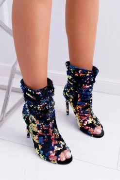 Boto Botki Damskie Na Obcasie Eleganckie z Cekinami Opalizujące Harley