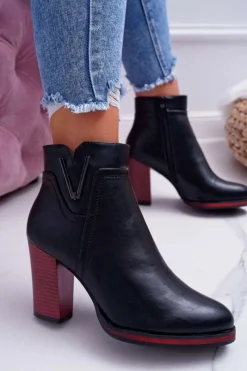 Outlet Botki Damskie Na Obcasie Sergio Leone Czarne BT537 Damskie Botki Na Słupku|Botki Zimowe Damskie