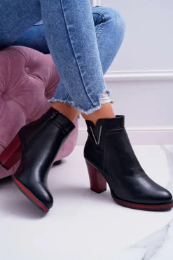 Outlet Botki Damskie Na Obcasie Sergio Leone Czarne BT537 Damskie Botki Na Słupku|Botki Zimowe Damskie