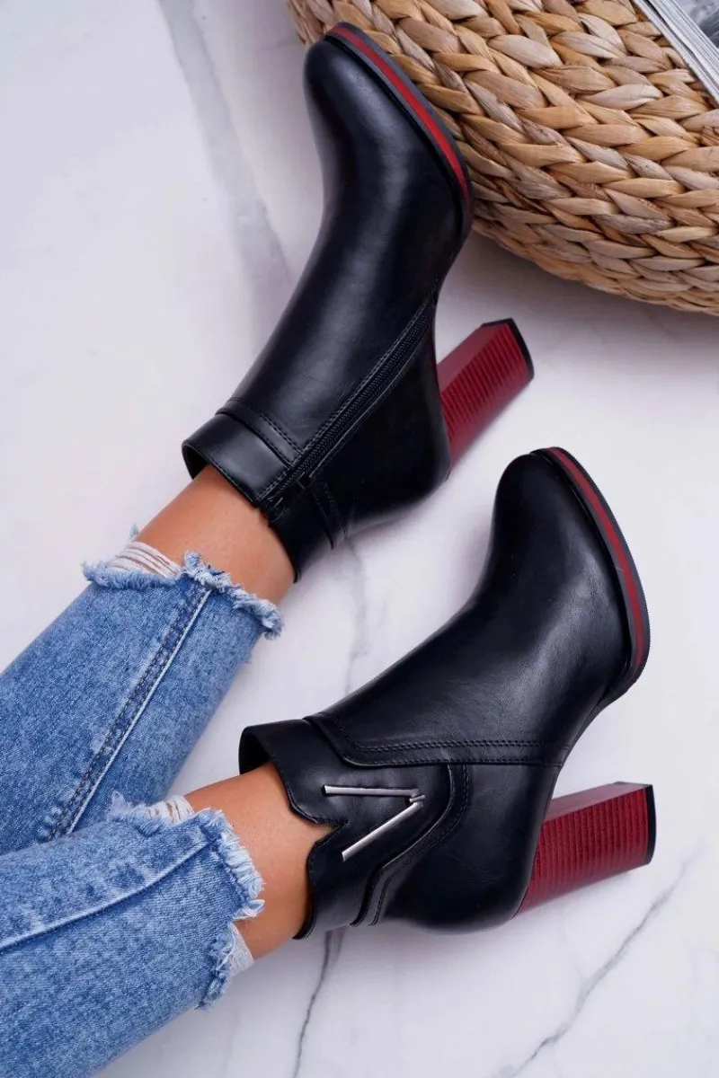 Outlet Botki Damskie Na Obcasie Sergio Leone Czarne BT537 Damskie Botki Na Słupku|Botki Zimowe Damskie