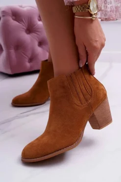 Hot Boto Botki Damskie Na Obcasie Zamszowe Camel Gomen