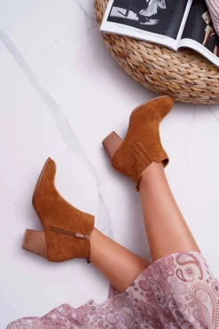 Hot Boto Botki Damskie Na Obcasie Zamszowe Camel Gomen