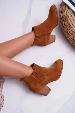 Hot Boto Botki Damskie Na Obcasie Zamszowe Camel Gomen