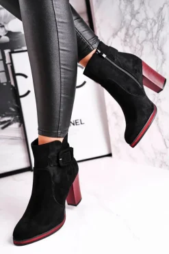 Hot Botki Damskie Na Obcasie Sergio Leone Czarne BT533 Damskie Botki Na Słupku|Czarne Botki