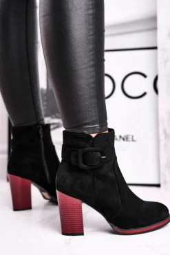 Hot Botki Damskie Na Obcasie Sergio Leone Czarne BT533 Damskie Botki Na Słupku|Czarne Botki