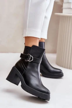 Online Boto Botki Damskie Na Obcasie Słupku Ocieplane Na Zamek Czarne Inabelle