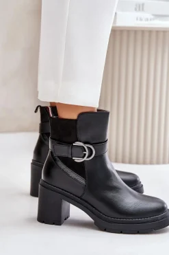 Online Boto Botki Damskie Na Obcasie Słupku Ocieplane Na Zamek Czarne Inabelle