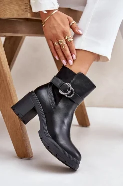 Online Boto Botki Damskie Na Obcasie Słupku Ocieplane Na Zamek Czarne Inabelle