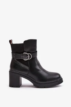 Online Boto Botki Damskie Na Obcasie Słupku Ocieplane Na Zamek Czarne Inabelle