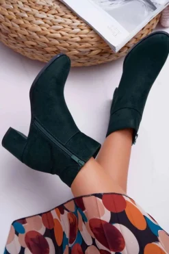 Outlet Botki Damskie Na Obcasie Sergio Leone Zielone BT522 Damskie Botki Na Słupku|Botki Zimowe Damskie