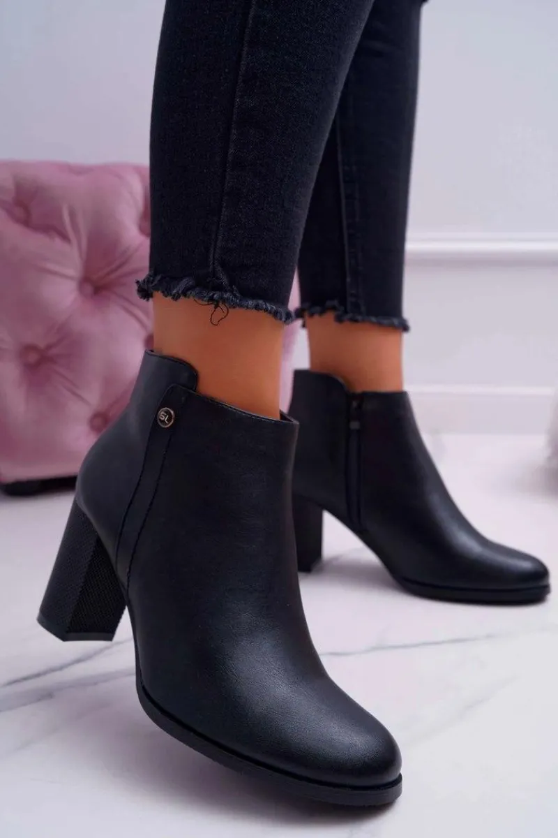 Outlet Botki Damskie Na Obcasie Sergio Leone Czarne BT518 Damskie Botki Na Słupku|Botki Zimowe Damskie