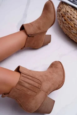 Outlet Botki Damskie Na Obcasie Zamszowe Beżowe Gomen Damskie Botki Na Słupku|Botki Zimowe Damskie