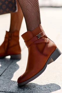 Clearance Botki Damskie Na Płaskim Obcasie Brązowe Noria Damskie Botki Zimowe Damskie|Brązowe I Beżowe Botki