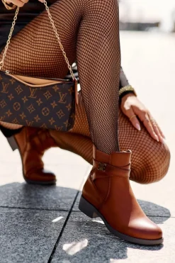 Clearance Botki Damskie Na Płaskim Obcasie Brązowe Noria Damskie Botki Zimowe Damskie|Brązowe I Beżowe Botki