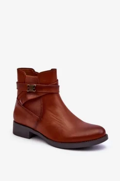 Clearance Botki Damskie Na Płaskim Obcasie Brązowe Noria Damskie Botki Zimowe Damskie|Brązowe I Beżowe Botki