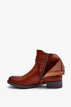 Clearance Botki Damskie Na Płaskim Obcasie Brązowe Noria Damskie Botki Zimowe Damskie|Brązowe I Beżowe Botki