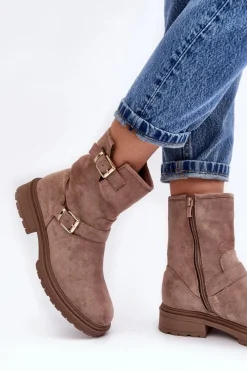 Brązowe I Beżowe Botki|Botki Płaskie><noscript><img width=