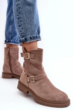 Brązowe I Beżowe Botki|Botki Płaskie><noscript><img width=