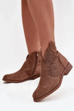 Online Damskie buty S.Barski Botki Damskie Na Płaskim Obcasie S.Barski HY52-532 Brązowe Brązowy