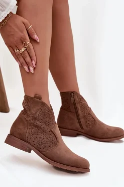 Online Damskie buty S.Barski Botki Damskie Na Płaskim Obcasie S.Barski HY52-532 Brązowe Brązowy