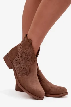 Online Damskie buty S.Barski Botki Damskie Na Płaskim Obcasie S.Barski HY52-532 Brązowe Brązowy