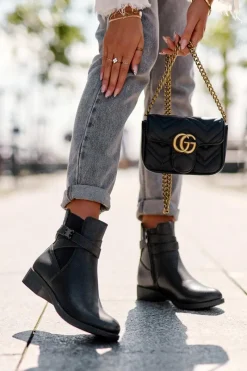 Czarne Botki|Botki Zimowe Damskie>Boto Botki Damskie Na Płaskim Obcasie Czarne Noria