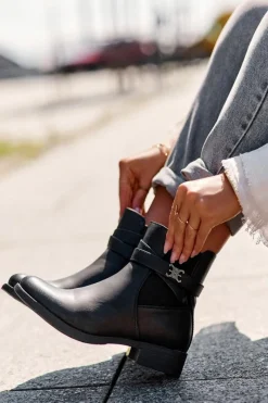 Czarne Botki|Botki Zimowe Damskie>Boto Botki Damskie Na Płaskim Obcasie Czarne Noria