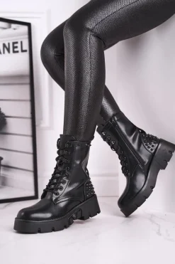 Discount Botki Damskie Na Platformie Grunge Czarne Angels Rock Damskie Damskie Trapery|Botki Sznurowane