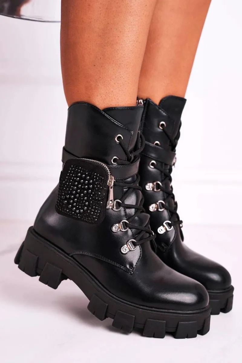 New Boto Botki Damskie Na Platformie Ocieplane Czarne Seul