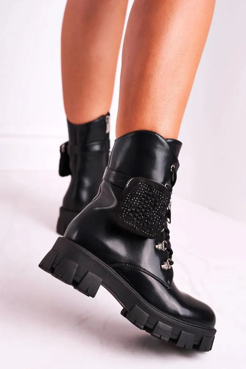 New Boto Botki Damskie Na Platformie Ocieplane Czarne Seul