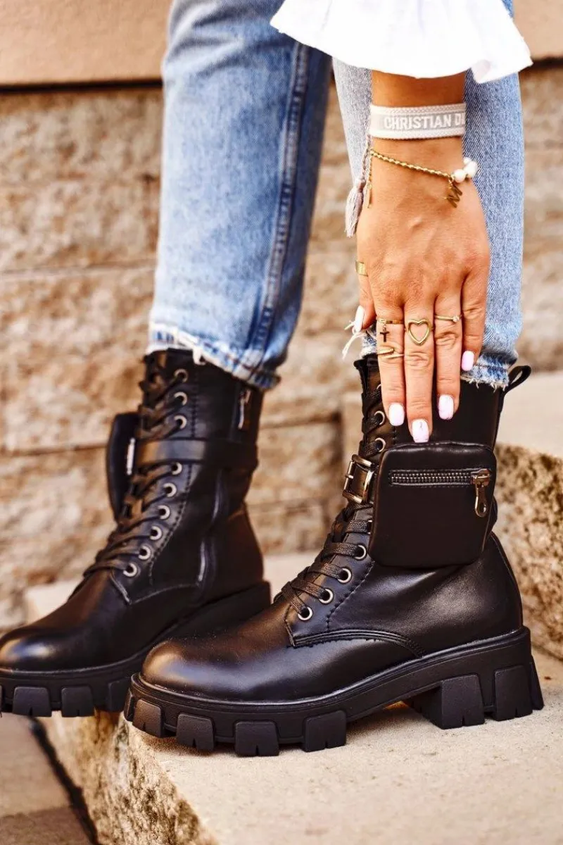 Botki Sznurowane|Czarne Botki>Damskie buty S.Barski Botki Damskie Na Platformie Ocieplane Czarne Verdem