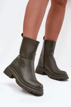 Botki Zimowe Damskie|Botki Płaskie>Boto Botki Damskie Na Platformie I Płaskim Obcasie Zielone Levira Zielony